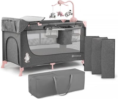 Reisbedje voor Kinderen - Multifunctioneel Campingbedje met Wielen, Roze, Compact en Licht
