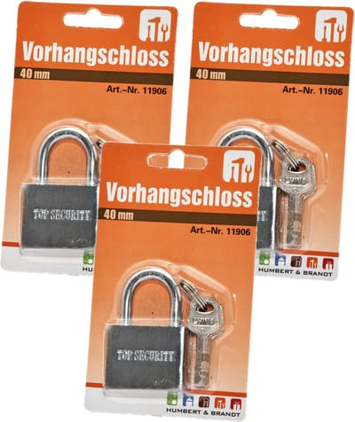Humbert Hangslot met 3 sleutels - 3x - 40 mm - messing - kofferslot