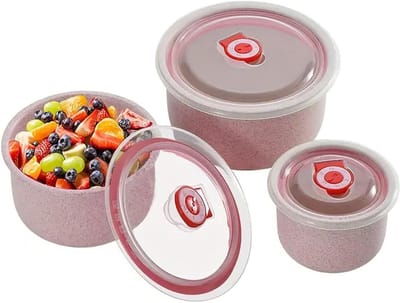 Set van 3 BPA-vrije voedselopslagcontainers, plastic met deksels, vaatwasser- en magnetronbestendig, ideaal voor maaltijdvoorbereiding en vriesopslag, roze