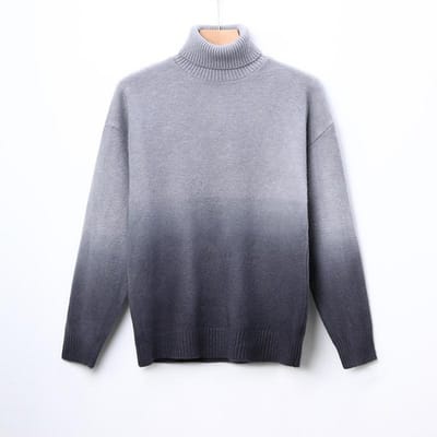 Nieuwe Heren Herfst en Winter Graduele Kleurmatching Hoge Revers Trui Jeugd Casual Losse Onderlaag Gebreide Trui XXXXL
