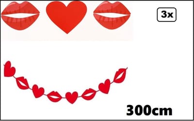3x Guirlande hartjes en kusjes 300cm - Valentijn Slinger liefde huwelijk love hart kus