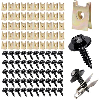 Complete Set van 100 Stuks Bevestigingsmoeren en Schroeven voor Auto-onderdelen, Inclusief U-vormige Bevestigingsschroeven en Clipkit voor Modderbescherming, Bumper en Wielkastmontage