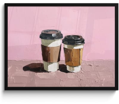 Poster in lijst - Fotolijst 80x60 cm - Posters - Koffiebekers - Deksel - Verf - Textuur - Posterlijst zwart - Decoratie - Wanddecoratie woonkamer - Muurdecoratie slaapkamer