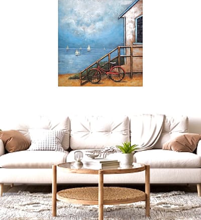 Metalen 3D schilderij strandhut klein 60 cm x 60 cm - schilderij - metal - muurdecoratie - wall - deco - kunst - wanddecoratie - metaal - wandschilderij - decoratief - interieur - huis - cadeau - geschenk - gift - verjaardag - nieuwjaar - kerst