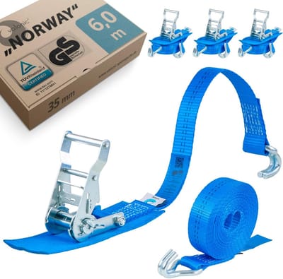 Spanbanden met Haak - Sjorbanden Ratel - Vervoer Vastzetten - TÜV GS Gecertificeerd - 4 x 6 meter - Blauw