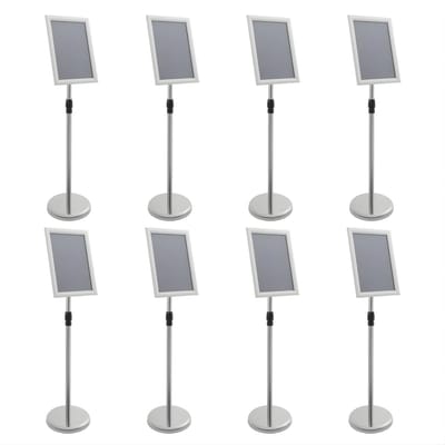 Reclamehouder – Voor Winkel, Bar & Mall – 8 Stuks Vloerstaande Metalen Displayrekken, Hoogte Verstelbaar, A4 Formaat – Zilver