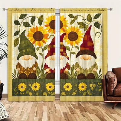 2 stuks Cartoon Dwerg Illustratie Bedrukt Gordijn voor Kerst Home Decor-Tunnelzak Raambekleding voor Slaapkamer, Kantoor, Keuken 52.5cmX116cm X 2pcs white