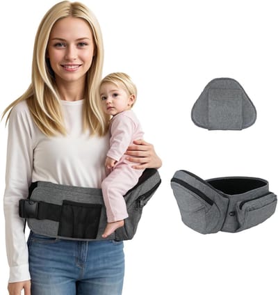 Ergonomisch babyheupzitje voor kinderen van 0-36 maanden | Lichtgewicht taillekruk met taillesteun en verstelbare babydrager in grijs | Comfortabel en veilig voor ouder en kind | Ideaal voor onderweg