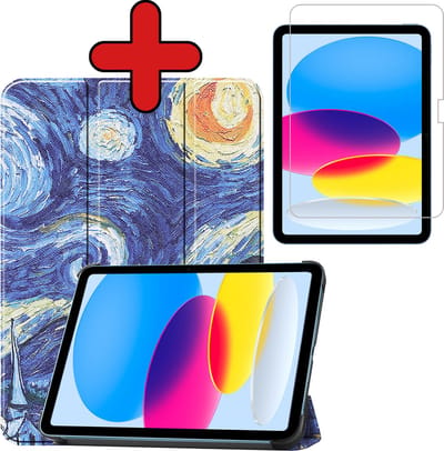 Hoesje - Geschikt voor Apple iPad A16/A18 (2022/2025/2026) - 10.9 & 11 inch (10e, 11e & 12e generatie) - Met Screenprotector - Hardcover Book Case - Trifold Bookcase Hoes - Hard Cover - Tablethoes - Sterrenhemel
