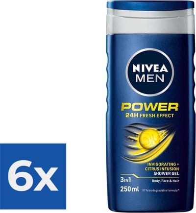 NIVEA Men Douchegel - Power Refresh - Voordeelverpakking 6 x 250 ml