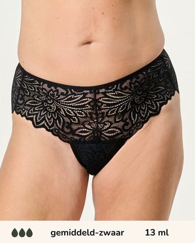 Moodies incontinentie ondergoed - Hipster lace - gemiddeld-zwaar kruisje - maat S - zwart
