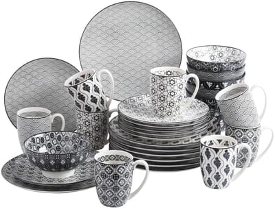 Serviesset - Japanse Stijl - 8 Persoons Servies - Porselein - Diner- en Dessertborden, Kommen en Kopjes - 32-delige Set
