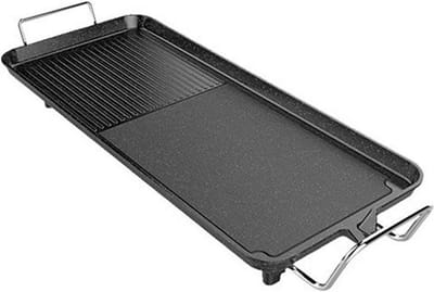 Elektrische Tafelgrill - Contactgrill Grillplaat - Gezellig Eten - Twee Kookzones - 48x27cm Kookoppervlak - Antraciet