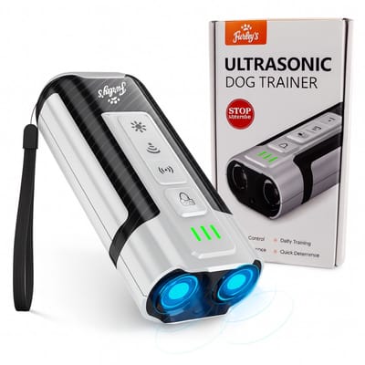 Anti Blaf Apparaat Furley's – Diervriendelijk Alternatief voor Anti Blafband – 4-in-1 Ultrasoon Hondentrainer – Zonder Schok – Geluid, Ultrasoon & LED – USB-C Oplaadbaar – Voor Kleine & Grote Honden – Bereik 7m – Grijs