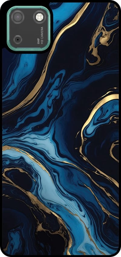 Smartphonica Telefoonhoesje Geschikt voor Huawei Y5P met marmer opdruk - TPU backcover case gold blue marble design - Goud Blauw geschikt voor Huawei Y5p