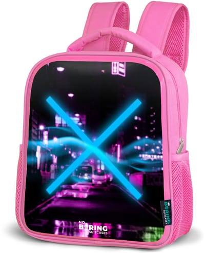 NoBoringSuitcases.com® - Rugzak roze - Schooltas meisjes - Felblauw kruis boven een nachtelijke straat - Kinder rugtas meisje - Boekentas kind - Kinderrugzak voor school - Schoolrugzak