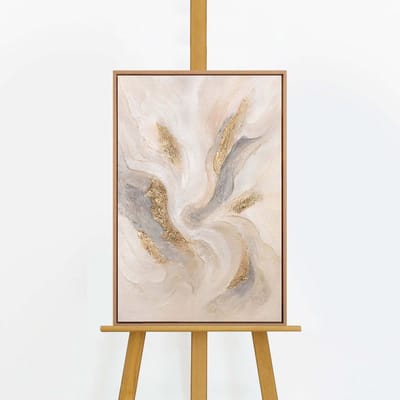 YS Schilderij - Handgeschilderd canvas schilderij - Wanddecoratie Abstract - Beige en goud - lijnen - Muurdecoratie woonkamer - Slaapkamer decoratie - Kamer accessoires - schilderij Modern Met lijnen - abstracte schilderijen Kunst Wood 60x40