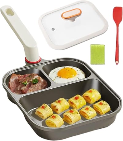 Gedeelde Koekenpan - Ontbijtpan Koekenpan met vakjes - Gelijk Garen - Driemaal Non-stick - 23.5 cm - Zwart