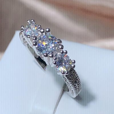 Bagues de mariage vintage couleur argent pour femmes, bague de fiançailles en zircon blanc à la mode, cristal arc-en-ciel, pierre de naissance multicolore 7 blanc
