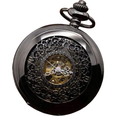 Antiek messing zwart legering skelet half jacht zakhorloge