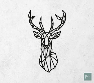 Laserfabrique Wanddecoratie - Geometrische Hert - Medium - Zwart - Geometrische dieren en vormen - Houten dieren - Muurdecoratie - Line art - Wall art