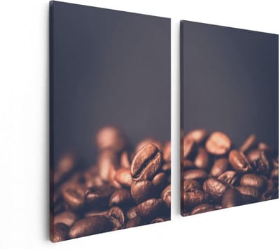 Artaza Canvas Schilderij Tweeluik Koffie Bonen Op Een Zwart Achtergrond - 80x60 - Foto Op Canvas - Canvas Print