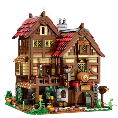 Reobrix - 66018 Middeleeuwse Taverne Bistro bouwset | Modulair miniratuur constructie modelbouw | Educatief speelgoed bouwpakketten voor kinderen & volwassenen | Blok formaat 4.9mm | 2831 bouwstenen