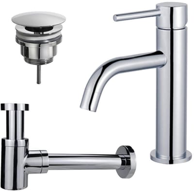 FugaFlow Eccelente Sobrado Badkamer Slim Wastafelkraanset - lage wastafelkraan - always open plug - verlaagde design sifon - Chroom