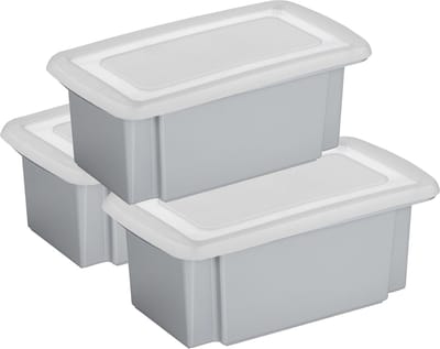Sunware 3x stuks opslagbox kunststof 7 liter grijs 38 x 21 x 14 cm met afsluitbare deksel