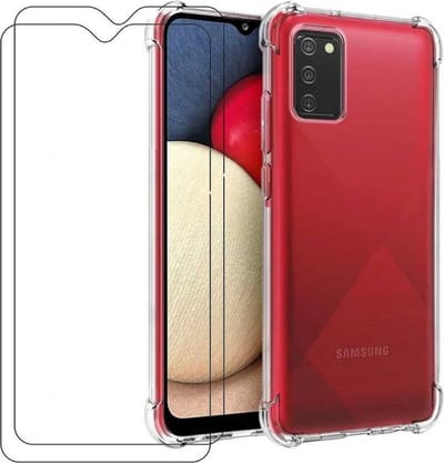 Shockproof Hoesje Geschikt voor: Samsung Galaxy A03s Anti Shock Silicone - Transparant + 2X Tempered Glass Screenprotector - ZT Accessoires