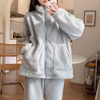 Dames Pyjama Vrouwen Winter Pyjama Set Fleece Pyjama's Nachtkleding Dik Warm Velours Vrouwelijk Huispak Schattig Lief Pijama XXL gray