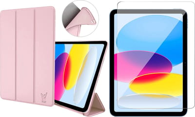 Hoes met Screenprotector geschikt voor iPad 2022 10.9 inch 10e Generatie / iPad 2025 11 inch (A16) 11e Generatie - Trifold Smart Cover Book Case Kunstleer Tablet Hoesje Roze + Gehard Glas Screen Protector