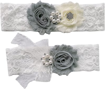 Elegante Bruids Garter Set van 2 Stuks met Bloemen, Kant en Parels - Ondergoed Accessoires voor Bruid, Perfect voor Trouwerij Decoratie en Cadeau