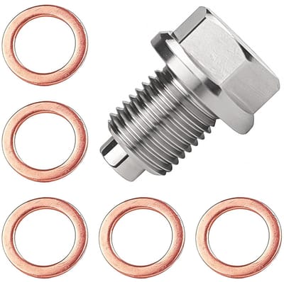 Dailygoods- Olieschroef M14x1,5 - Magnetische Afdichting - Olieafvoerschroef - Koperen Afdichtingen - Roestvrij Staal - Neodymium Magneet - Olieaftapplug