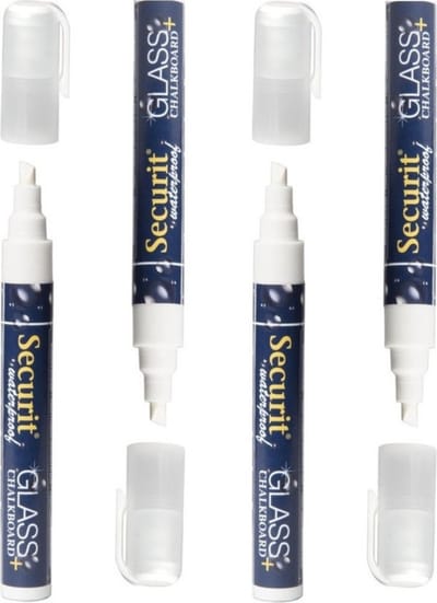 Securit Krijtstift - 4x stuks - wit - platte punt - 2-6 mm - krijt - voor glas en krijtbord - chalkmarker - krijtmarker