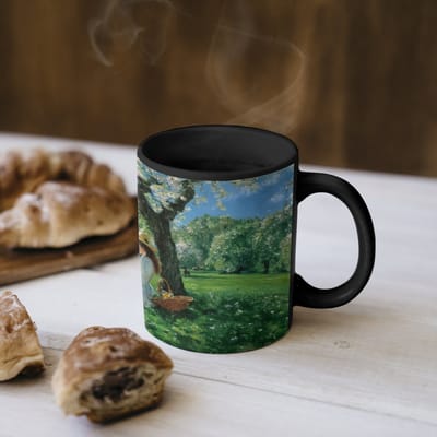 Magische Mok - Foto op Warmte Mokken - Koffiemok - Vrouw - Boom - Boek - Mandje - Magic Mok - Beker - 350 ML - Theemok