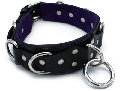 Kiotos - Zwarte Lederen Collar Deluxe met O-Ring en Multi-D-Ringen