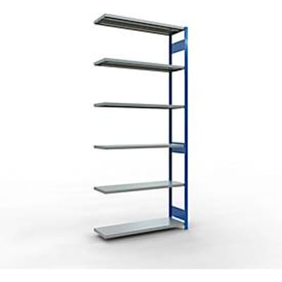 Schulte Lagertechnik MULTIplus 250 boutloos rekkensysteem, boutloze aanbouwstelling, lengte bout, 3000x1300x400 mm, 7 legborden, gentiaanblauw/verzinkt