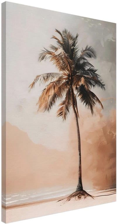 Canvas Schilderij - Palm tree on the beach 50x70 cm - Strand Wanddecoratie Woonkamer & Slaapkamer