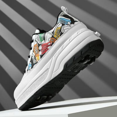 Nieuwe Wegloopschoenen Vierwielige Katrolschoenen Jongens Kinderschoenen met Wielen Meisjes Schaatsschoenen 31 white