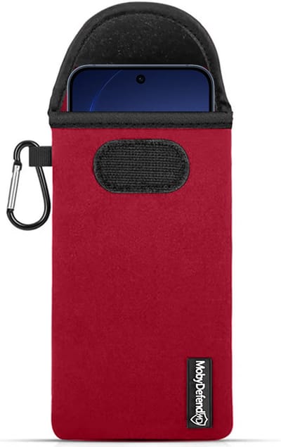 MobyDefend Hoesje - Geschikt voor Oppo Reno15 - Neopreen Pouch Met Karabijnhaak - Insteek - Riemlus - Rood