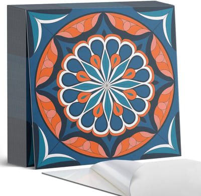 Coloray Plaktegels - Mandalapatroon met bladeren Zelfklevende Tegels - 20 cm x 20 cm - Blauw Plaktegels - 20 stuks - Vierkant PVC Tegels - Plaktegels Badkamer - Plaktegels Vloer - Vinyl Tegels Zelfklevend - Wandtegel Zelfklevend