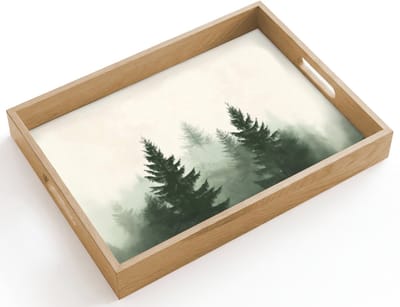 Dienblad hout 40x30 cm - Schootdienblad - Sparren - Bomen - Groen - Beige - Borrelplank rechthoek - Plateau dienbladen