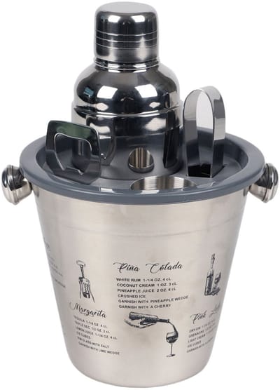 Ice Bucket met Cocktail Accessoires – RVS IJsemmer Set – Inclusief Tusten & Cocktail Tools – Voor Feest & Bar