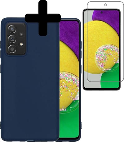 Hoesje - Met Screenprotector - Geschikt voor Samsung Galaxy A52s 5G - Sterk & Shockproof - Back Cover - Siliconen Case - Telefoon Hoes - Telefoonhoesjes - Donkerblauw