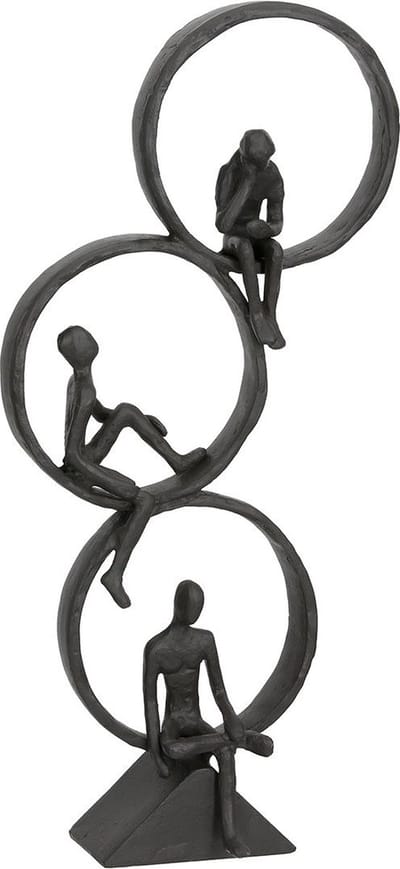 Gilde Handwerk - Beeld - Sculptuur - Samen tot grote hoogte stijgen - 34 cm hoog - Metaal - zwart - 3 cirkels - design