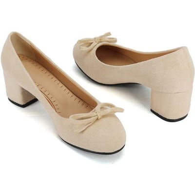 Mary Janes Hoge Hakken Lente En Herfst Nieuw Ronde Neus Suède Strik Pompen Damesschoenen Met Elegante Hak 46 beige