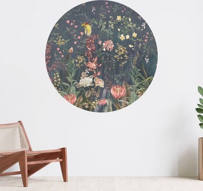 Muurcirkel zelfklevend behang - Jungle bloemen en vogels - Wanddecoratie - 080cm behangcirkel - Ronde sticker voor aan de muur - Behangsticker verkrijgbaar in verschillende formaten