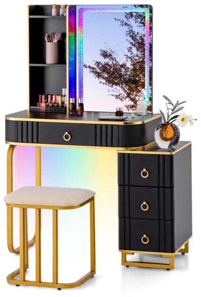 Kaptafel met spiegel en verlichting - Make up tafel - Make up - Toilettafel - Met lades - Zwart