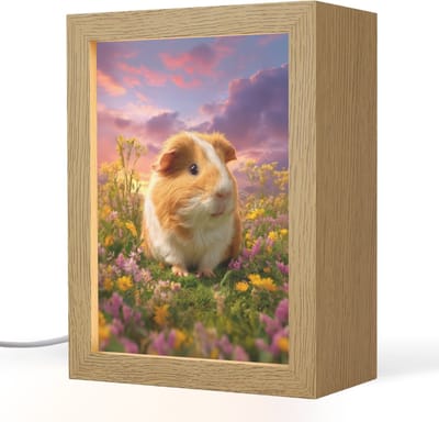 Nachtlampje 15x20 cm - Kinder lampje - Cavia - Kleurrijk - Bloemen - Tafellamp kinderkamer - Slaapkamer lamp - Bedlamp kinderen - Kinderlampje stopcontact - Wandlamp babykamer - Nachtlampjes